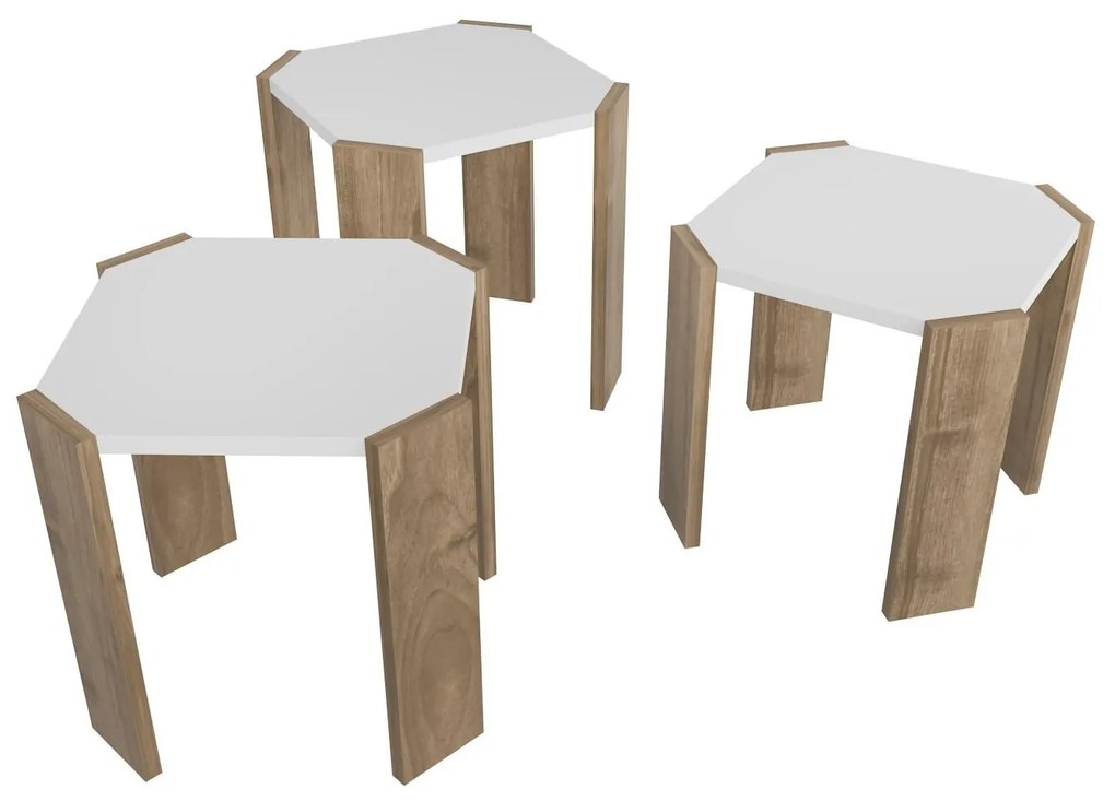 Set 3 măsuțe cafea Lorizolla (alb + nuc). 1106451