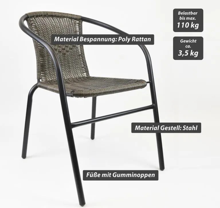 Set de scaune de grădină, stivuibile, gri închis, 4 buc