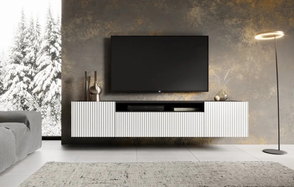Comodă TV, 200x41x53 cm, Noemi, ADRK Furniture (Culoare: Negru / Alb)