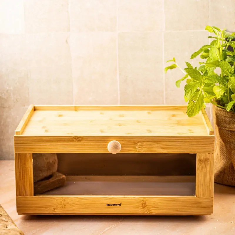 Cutie pentru paine Klausberg KB 7924, 40 cm, fereastra acrilica, Bambus, Maro