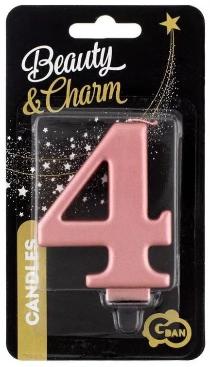 Numere Metallic Lumânare cu cifra 4 Rose Gold, lumânare tort
