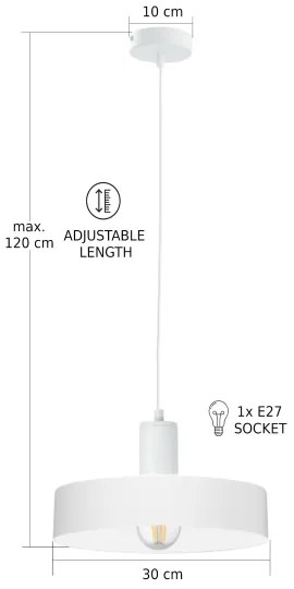 Lustră pe cablu ARCANE 1xE27/60W/230V, alb