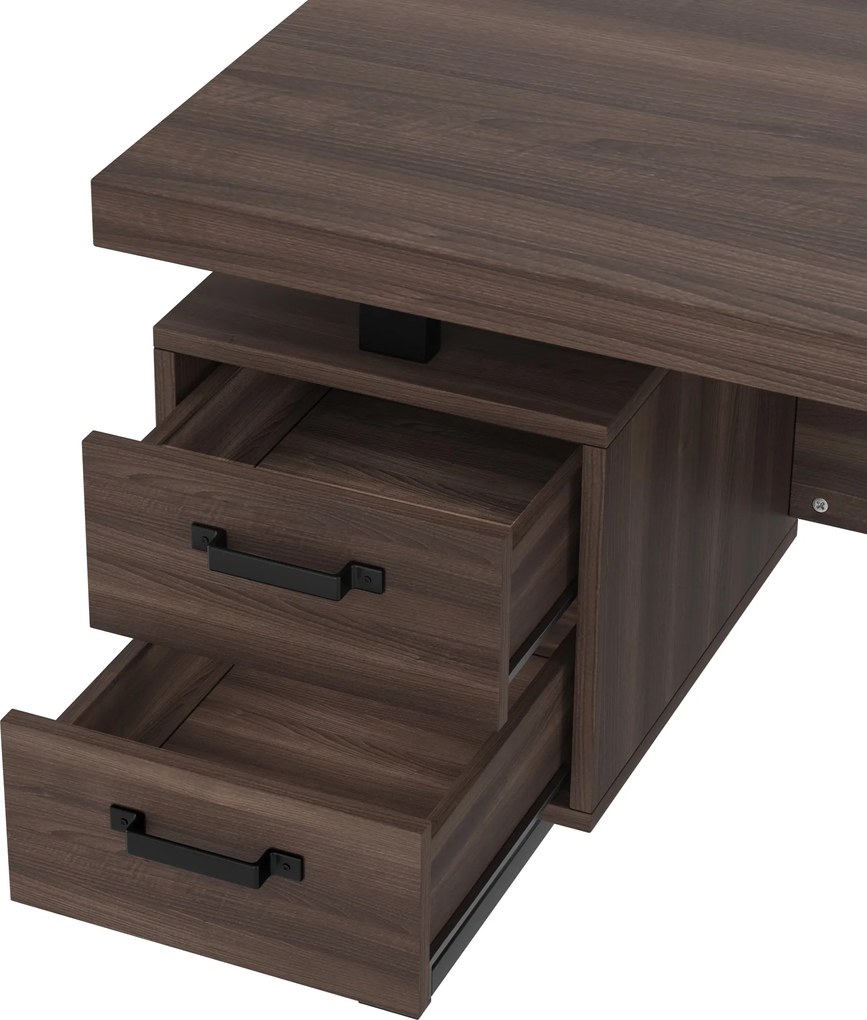 Birou simplu cu sertare, MDF și țeavă de oțel, blat de birou spațios, depozitare eficientă, 135x54x76 cm, Negru + Maro