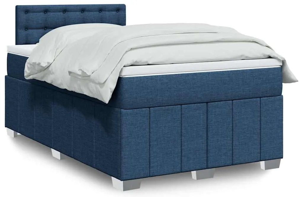 vidaXL Pat box spring cu saltea, albastru, 120x200 cm, textil