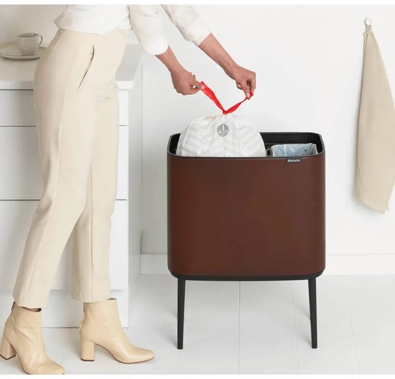 Cos pentru gunoi colectare selectiva Brabantia Bo Touch 1005548, 11+23 L, Deschidere lina si silentioasa, Deschidere mare, Maro