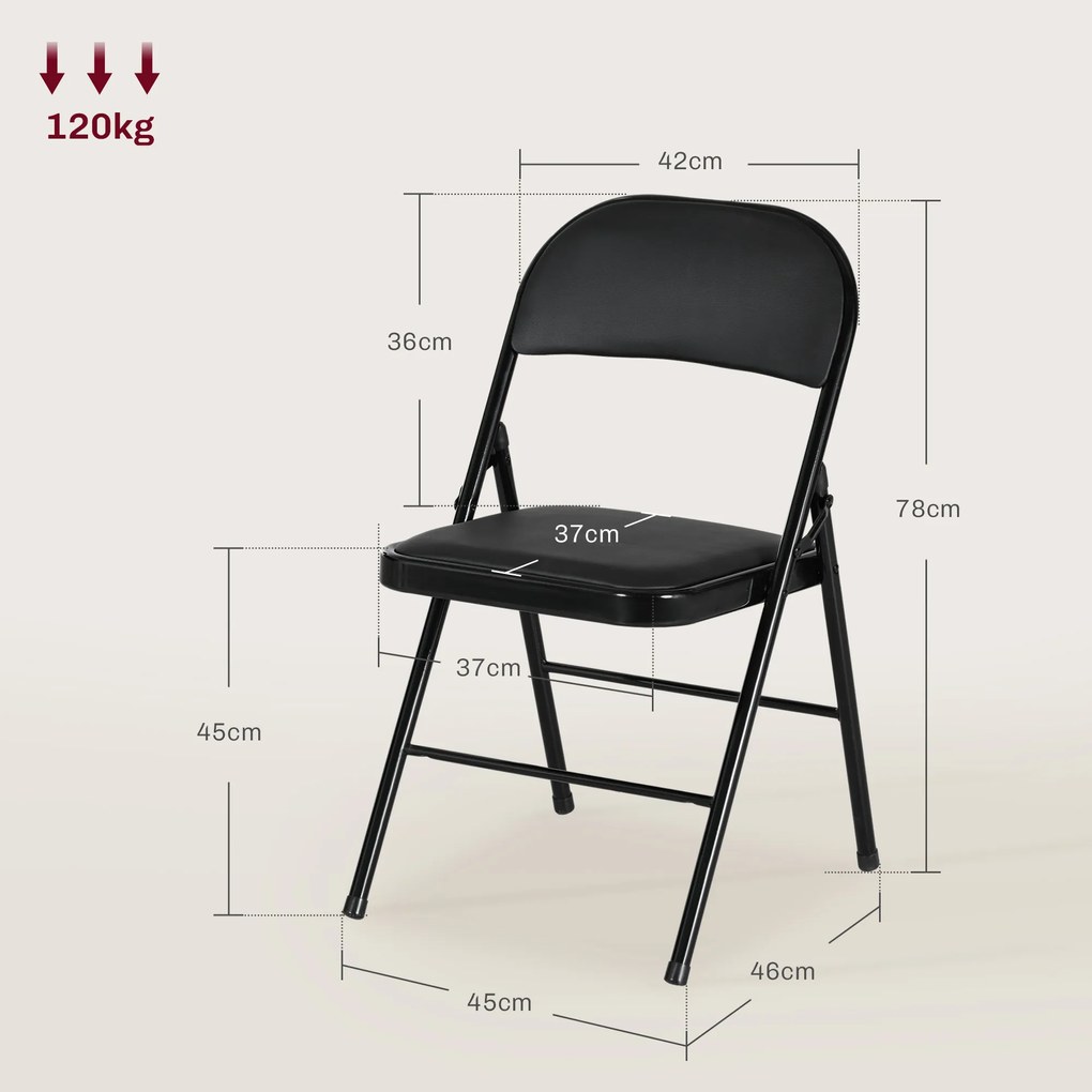 HOMCOM Set de 2 Scaune Pliabile Metalice, Tapițate cu Piele Ecologică PU, pentru Interior, cu Șezut Confortabil și Spătar Deschis | Aosom Romania