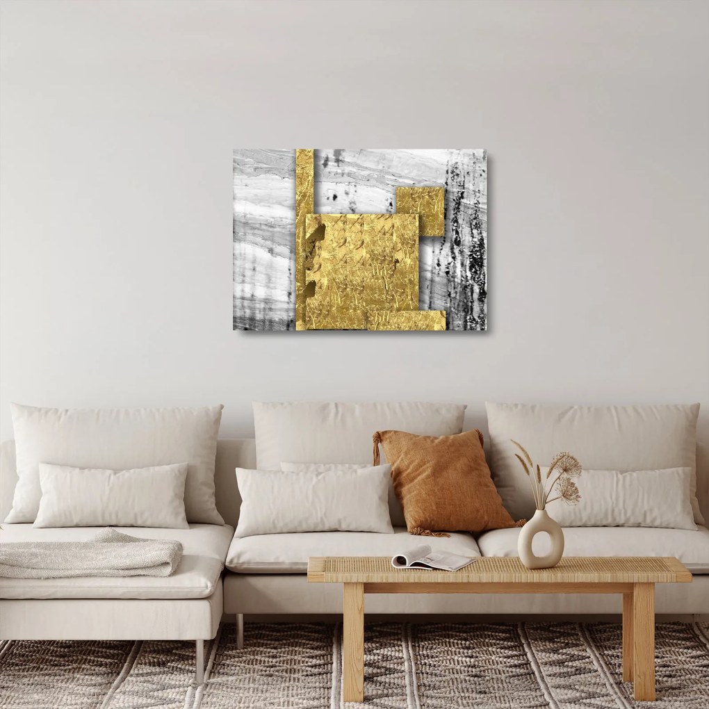 Tablou pe sticlă - Pătrate de aur N⁰1 (70x50 cm)