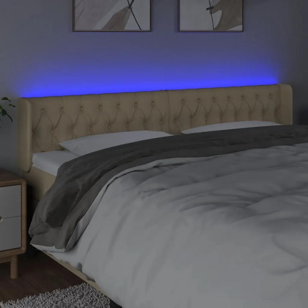 Tablie de pat cu LED, crem, 203x16x78 88 cm, textil 1, Crem, 203 x 16 x 78 88 cm
