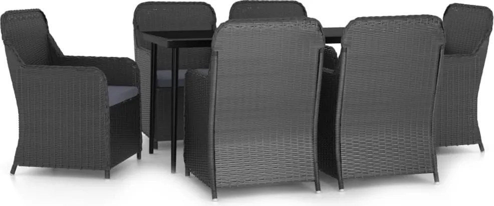 vidaXL Set de masă pentru grădină, 7 piese, cu perne, negru