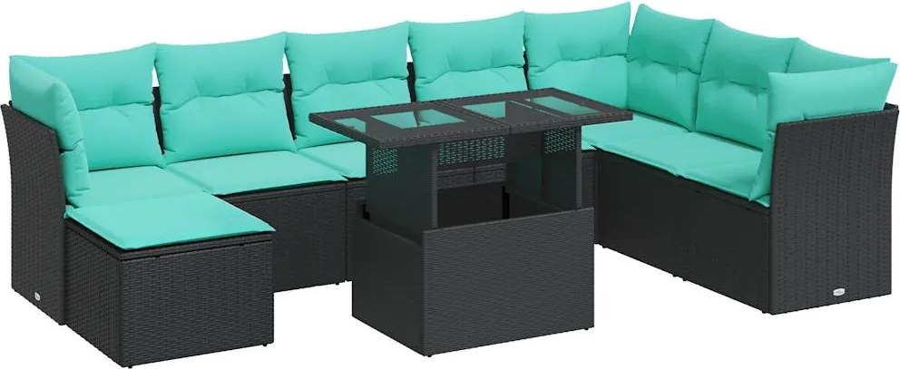 vidaXL Set mobilier grădină perne 9 piese negru poliratan/lemn acacia