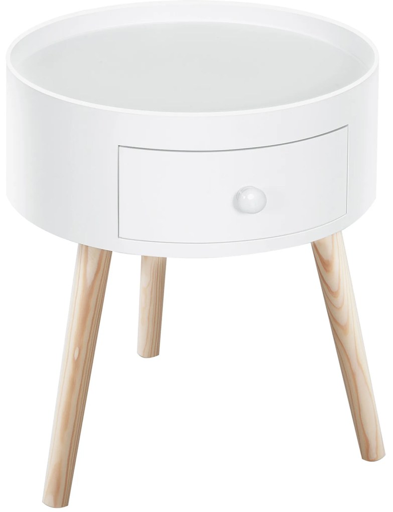 HOMCOM Masa de cafea cu sertar, rotundă, design scandinav, margine de protecție, lemn, Ø38 x H45 cm, Alb | Aosom Romania