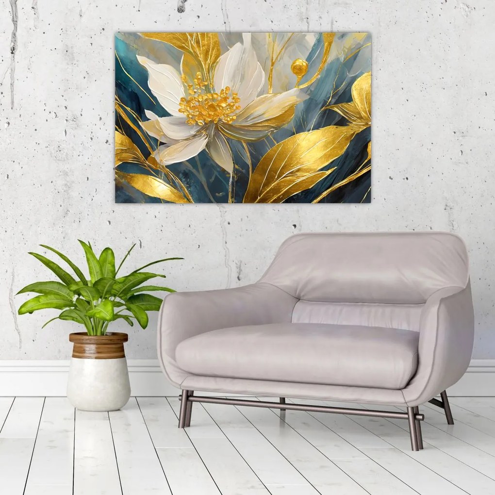 Tablou - Pictura de flori de aur (90x60 cm)
