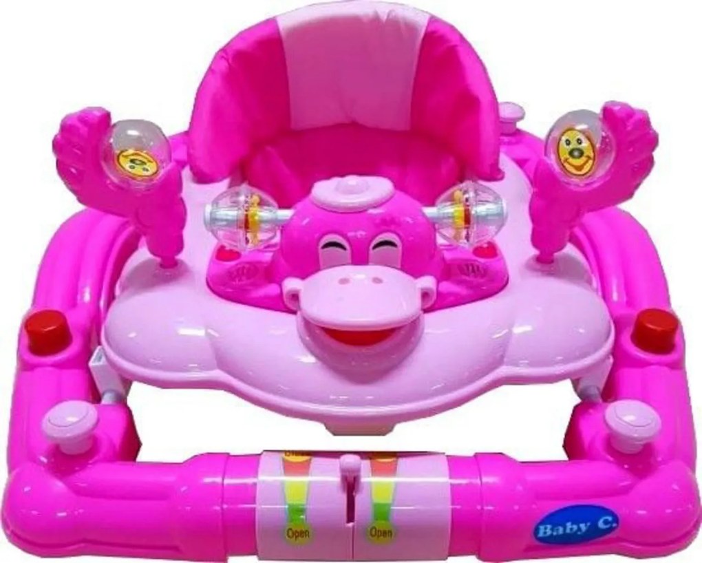 Premergator cu sistem de balansare Baby Care™ H914 , roti din silicon, cu melodii, Ratusca, Pliabil, ROZ