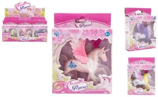 Unicorn/cal cu aripi, piepten, plastic 12 cm 3 culori