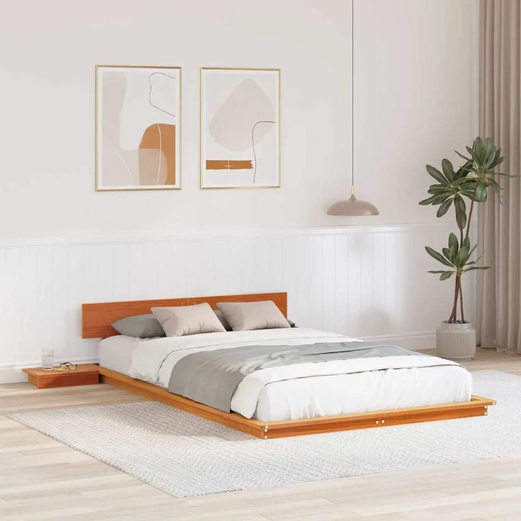 vidaXL Cadru de Pat cu Mese de Noapte Maro Cerat 135x190cm Lemn Masiv