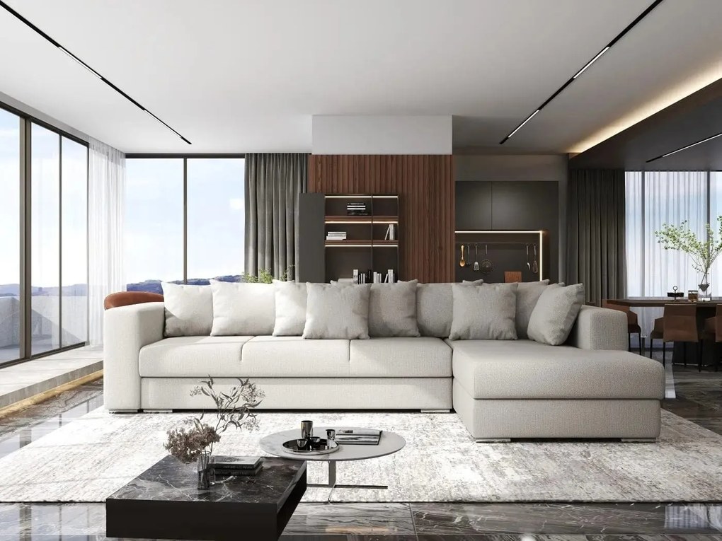 Colțar extensibil dumonde cu ladă de depozitare si sezut confortabil din spuma high-density, Gloria Enjoy Beige II 320x183 cm