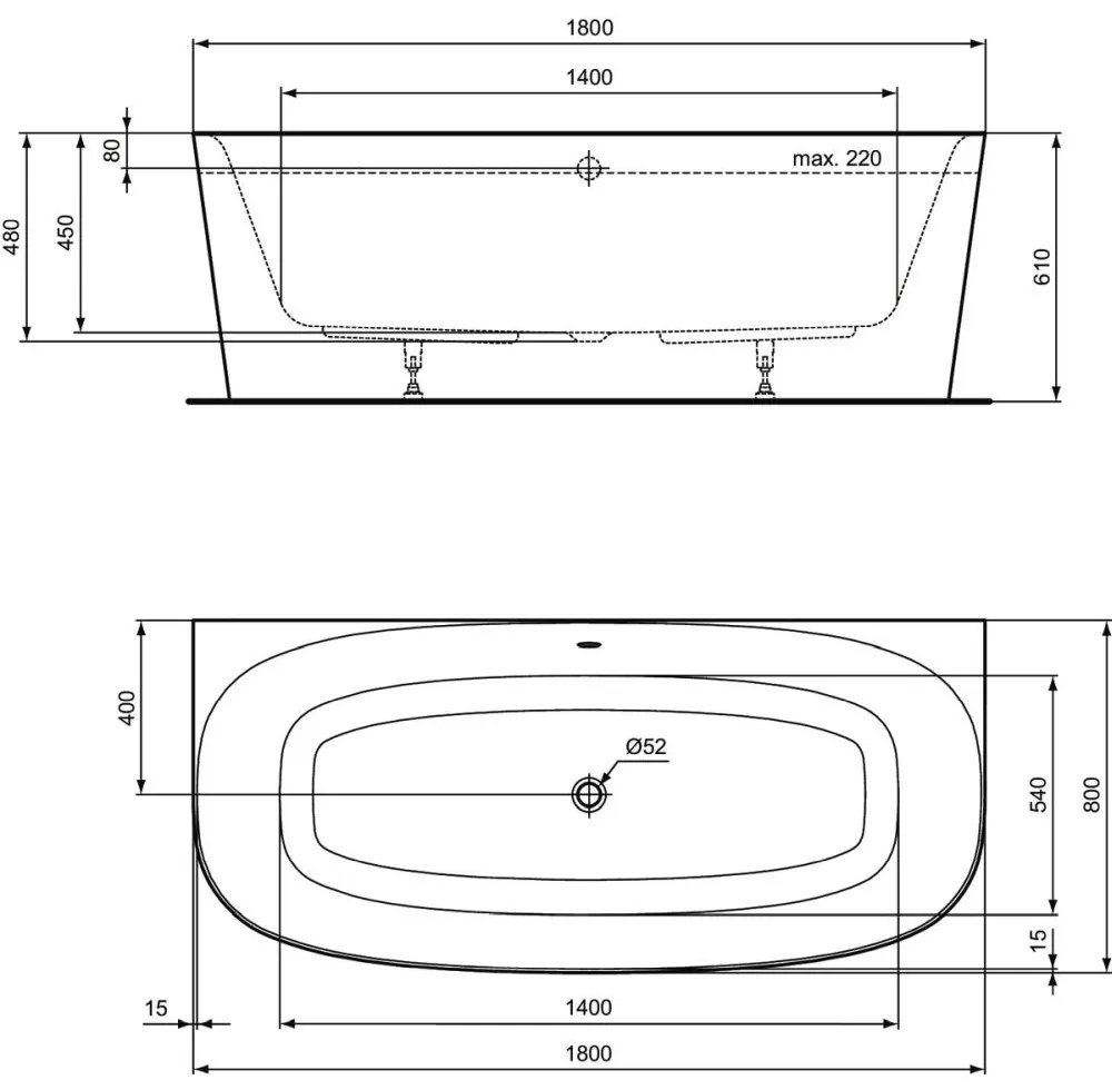 Cada freestanding 180x80 cm, alba