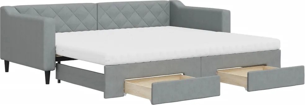 vidaXL Pat de zi cu extensie și sertare, gri deschis, 90x200 cm textil