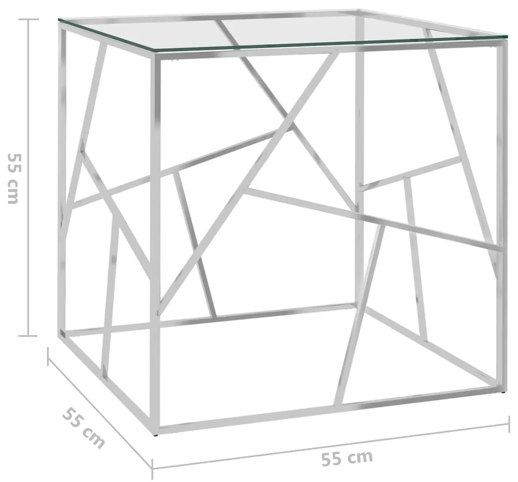 Masa de cafea, argintiu, 55x55x55 cm, otel inoxidabil  sticla