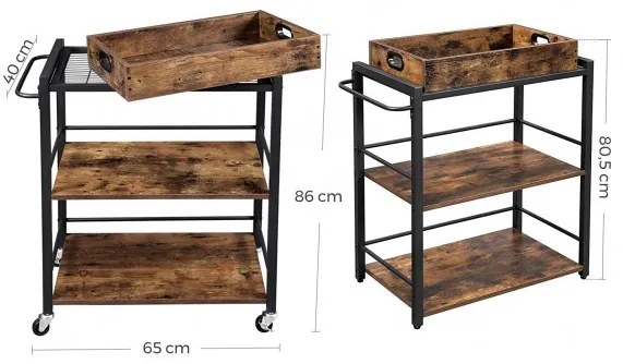 Carucior Băuturi Vintage, Maro Rustic, 86 x 72 x 40 Cm