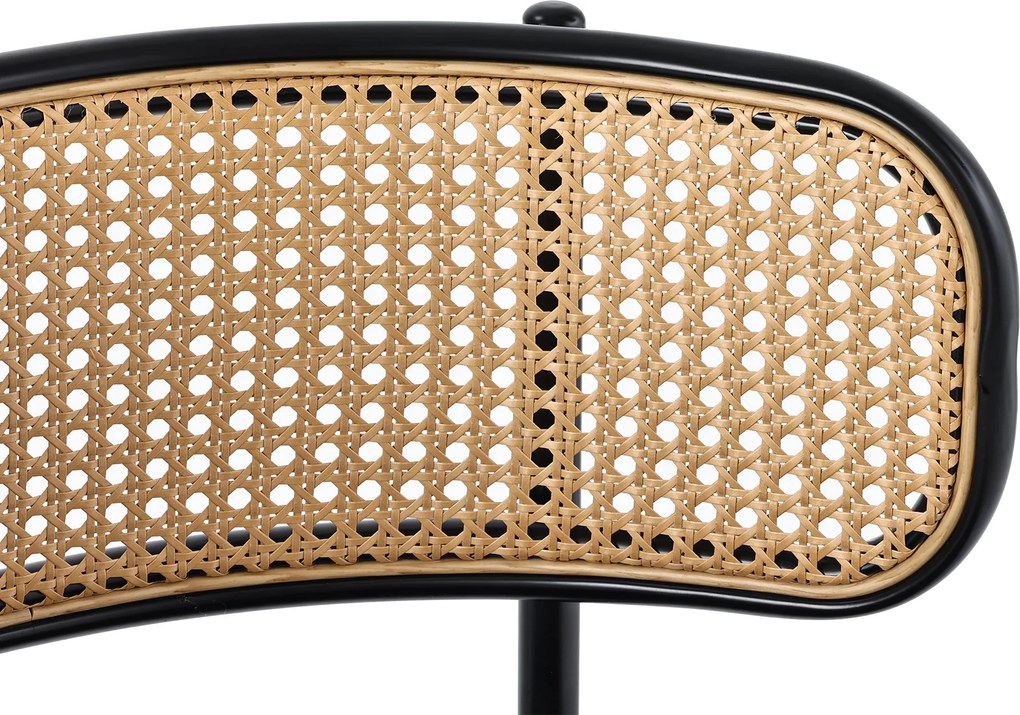 Set de 2 scaune de dining din țesătură cu efect de catifea, cu picioare din metal și spătar din ratan, 60x18x86 cm, Negru