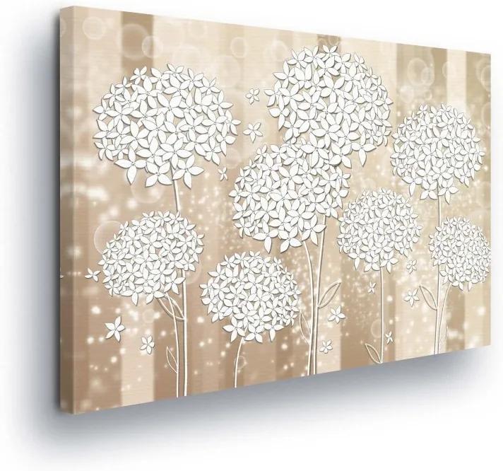 GLIX Tablou - White-leafed Flowers on Creamy Background 100x75 cm