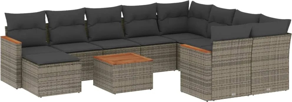 vidaXL Set canapele de grădină cu perne, 11 piese, gri, poliratan