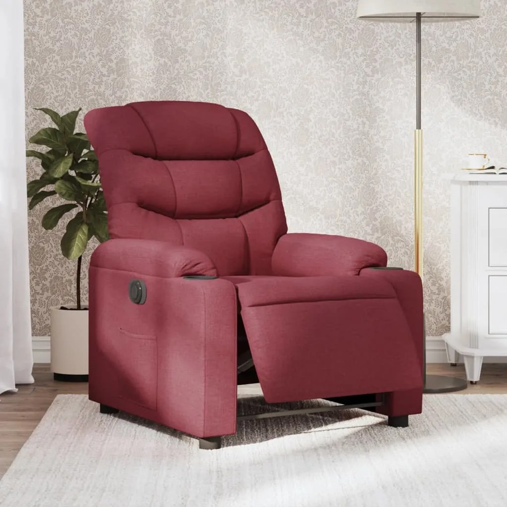 vidaXL Fotoliu rabatabil electric, roșu vin, material textil