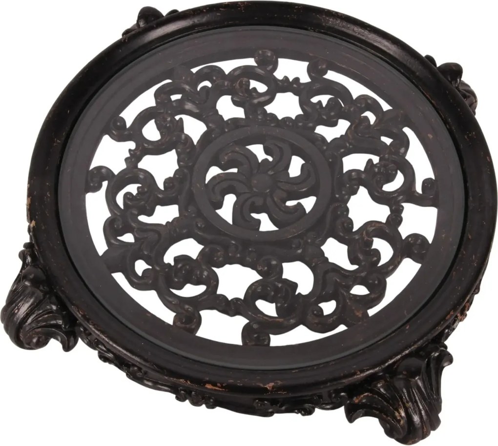 Tavă decorativă rotundă din polirășină și sticlă, negru, 5 x 29 cm, „Rivage”