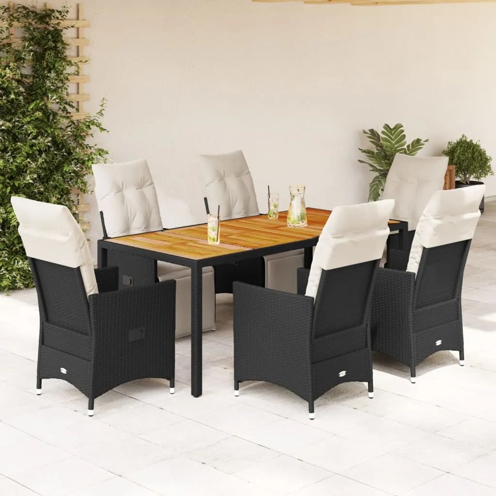 vidaXL Set mobilier de grădină cu perne, 7 piese, negru, poliratan