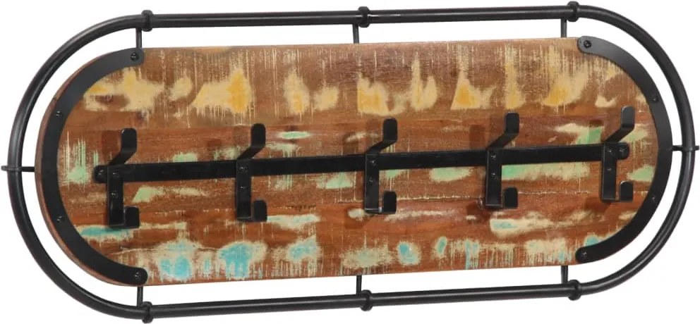 vidaXL Cuier haine montat pe perete cu 5 cârlige, lemn masiv reciclat