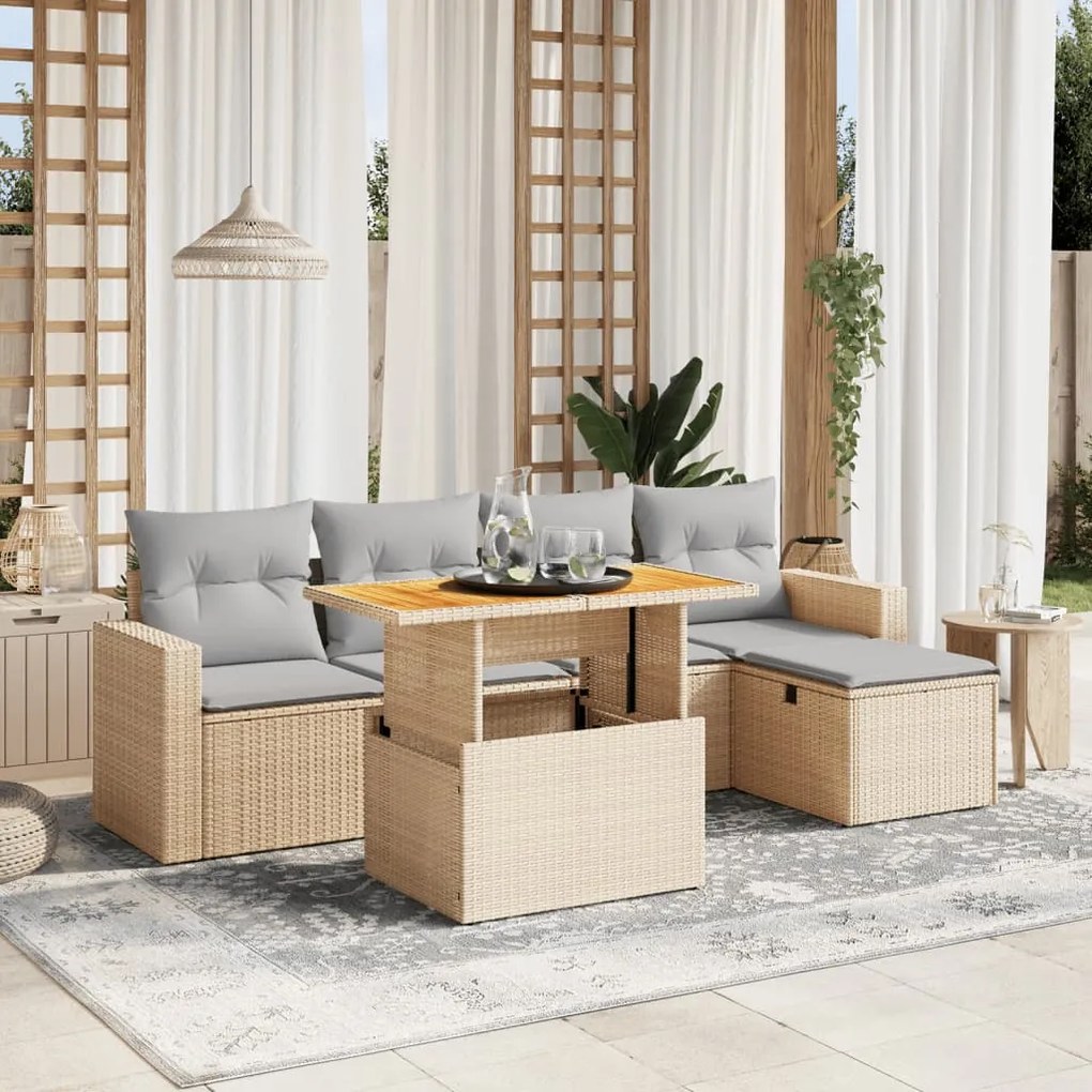 vidaXL Set canapele de grădină cu perne, 6 piese, bej, poliratan