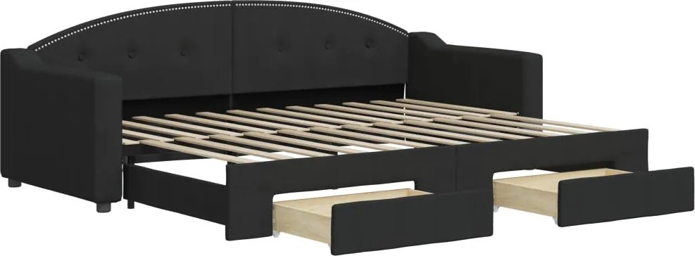 vidaXL Pat de zi cu extensie și sertare, negru, 80x200 cm, textil