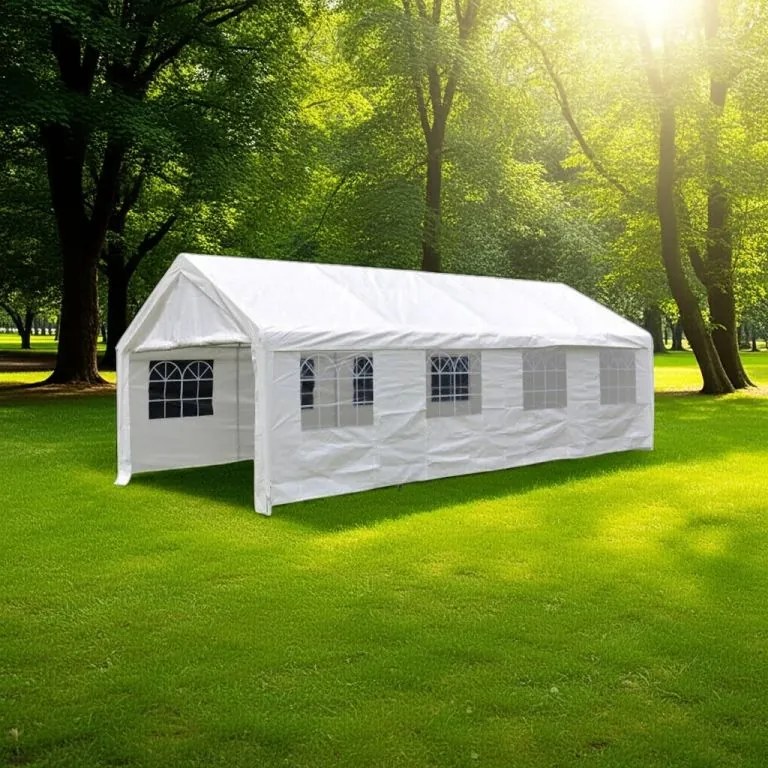 Cort mare de grădină 32m² - țevi de oțel, prelată PE, 4x8m