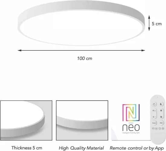 Immax NEO 07316L-LED Plafonieră dimabilă SEMPLICI 128W/230V Ø100 cm Wi-Fi Tuya albă + telecomandă