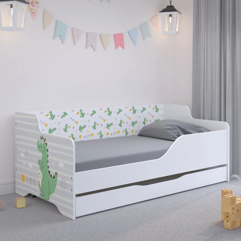 Pat pentru copii cu dragon din poveste 160x80 cm