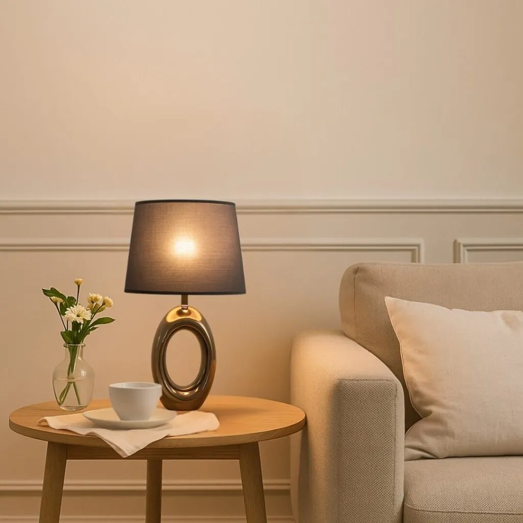 Lampa de masa ceramica bronz abajur negru Dalora
