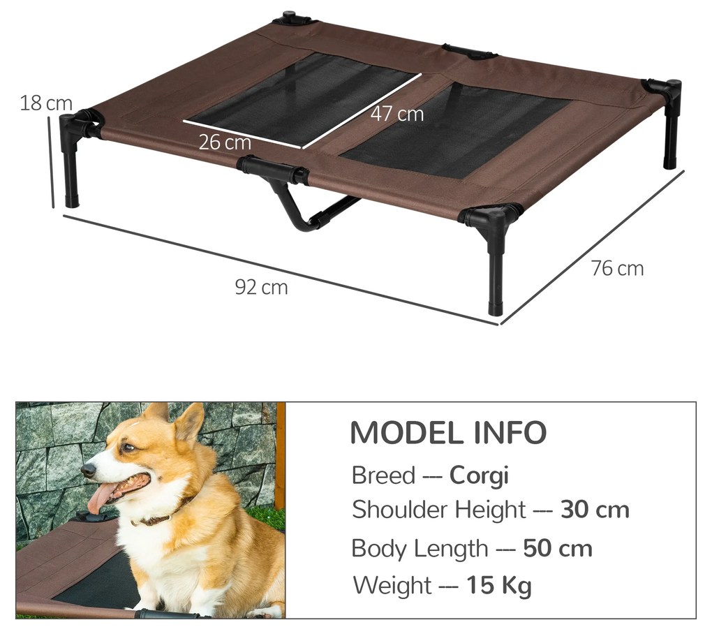 PawHut Sezlong Caini Metal și Panza Oxford, Confort Superior 92x76x18cm, Maro și Negru | Aosom Romania