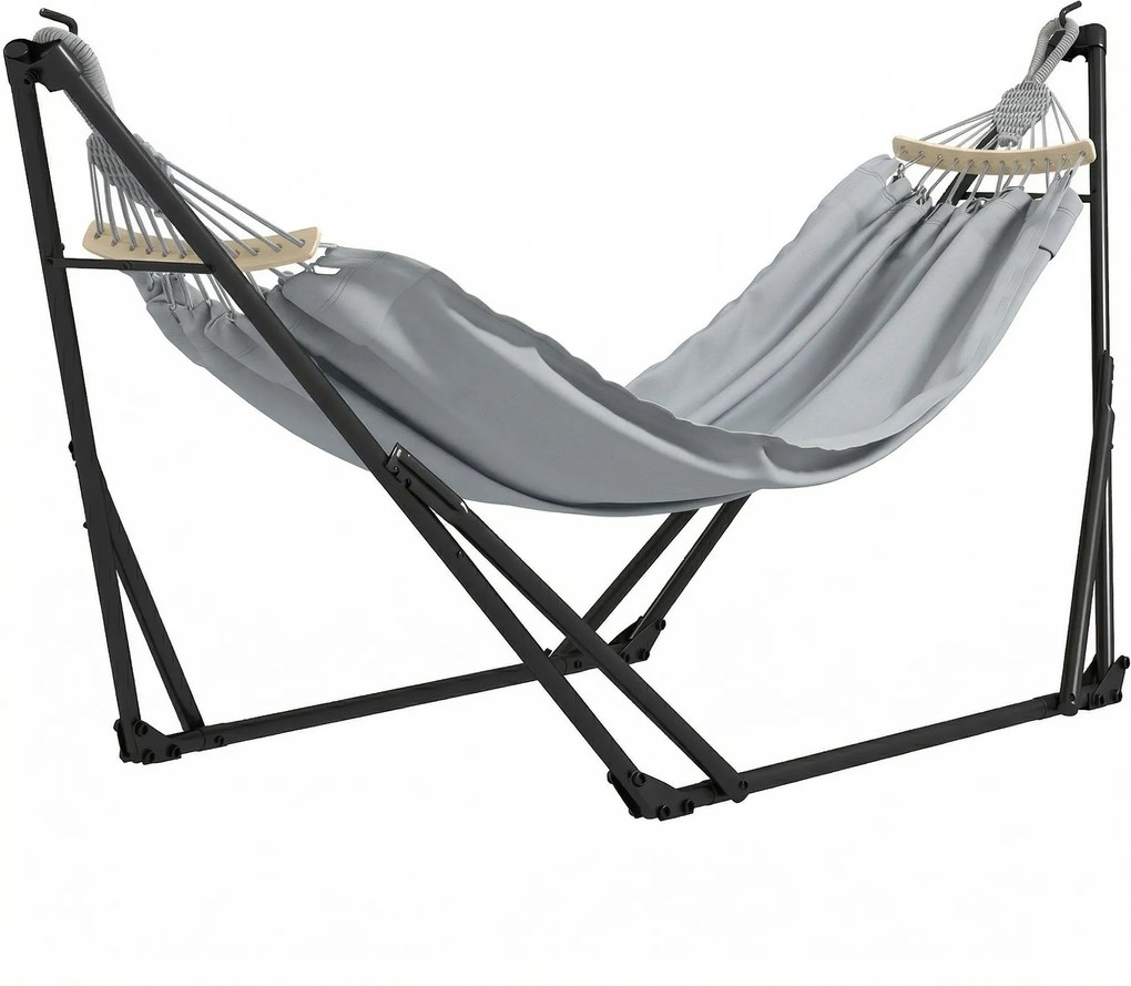 Outsunny Suport cu Hamac Pliabil din Oțel, 2 în 1 pentru Hamac sau Scaun Suspendat, Sac de Transport Inclus 268x89x100cm Gri | Aosom Romania