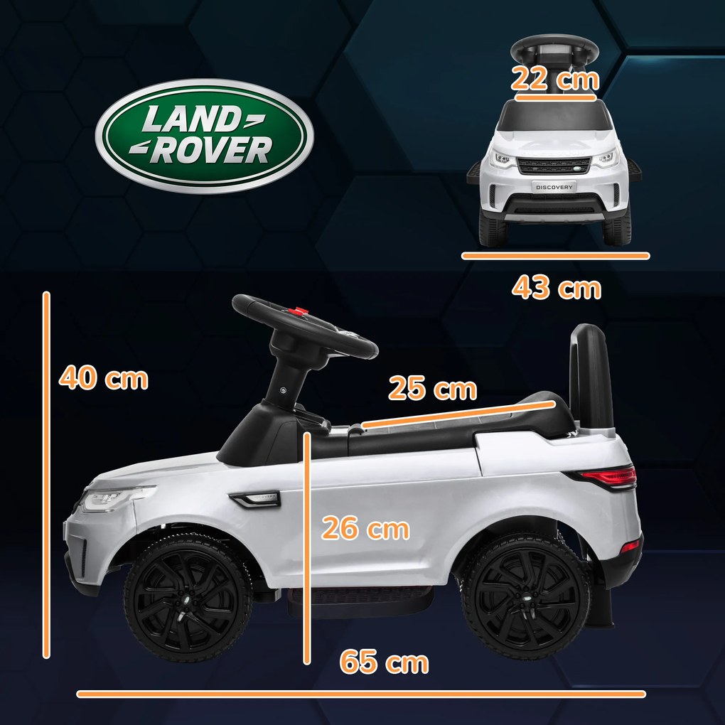 AIYAPLAY Mașinuță Electrică pentru Copii 18 Luni-5 Ani cu Licență Land Rover cu Muzică, USB și MP, 65x43x40 cm ,Alb | Aosom Romania