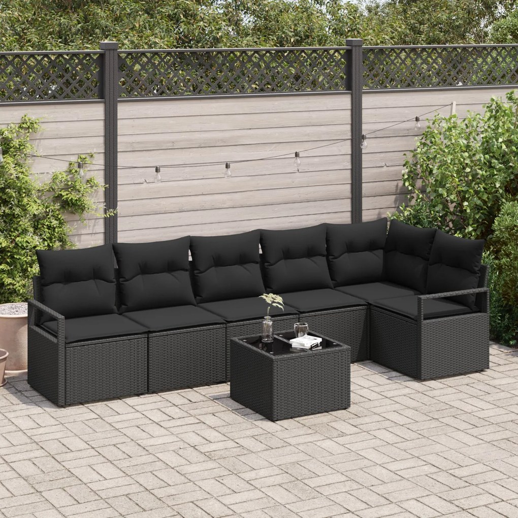 vidaXL Set de canapele pentru grădină 7 pcs Negru Rattan poli