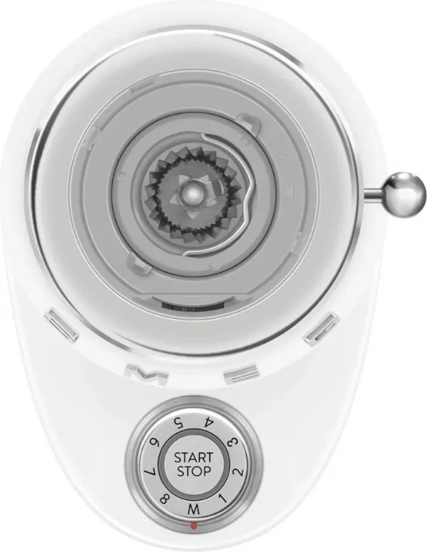 Rasnita de cafea Smeg CGF03WHEU, 150 W, 240 g, Sistem de rotire si blocare, Functie manuala, Alb