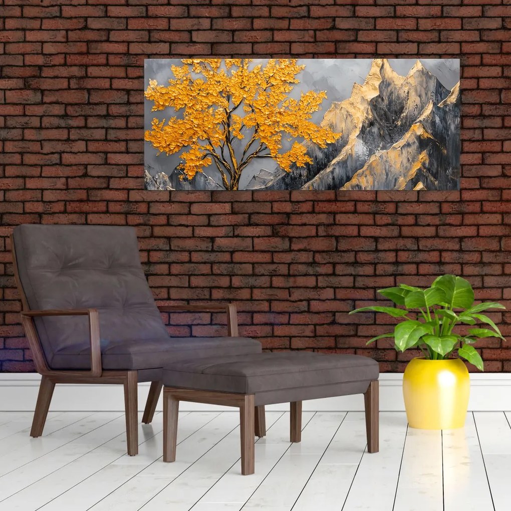 Tablou – Arbore auriu în munți (120x50 cm)