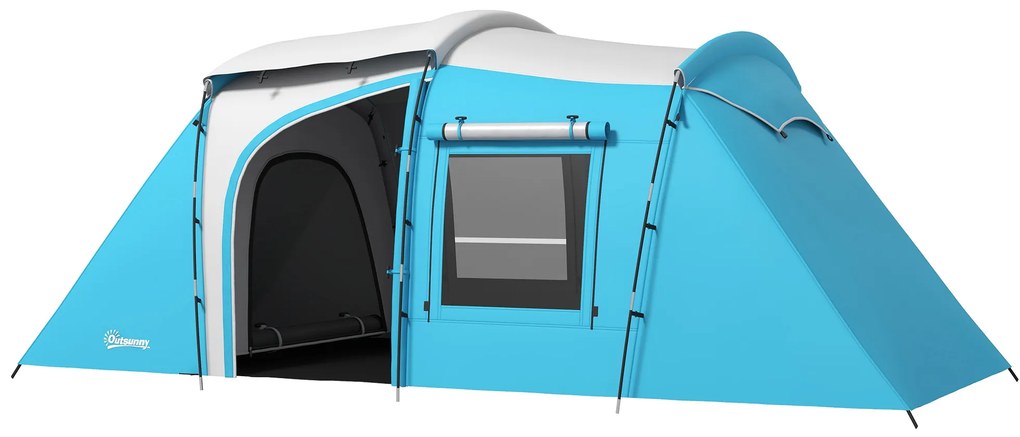 Outsunny Cort de camping familial 3-4 persoane 2 camere 4 uși și 4 ferestre, sac de transport, dim. 460L x 220l x 175H cm | Aosom Romania