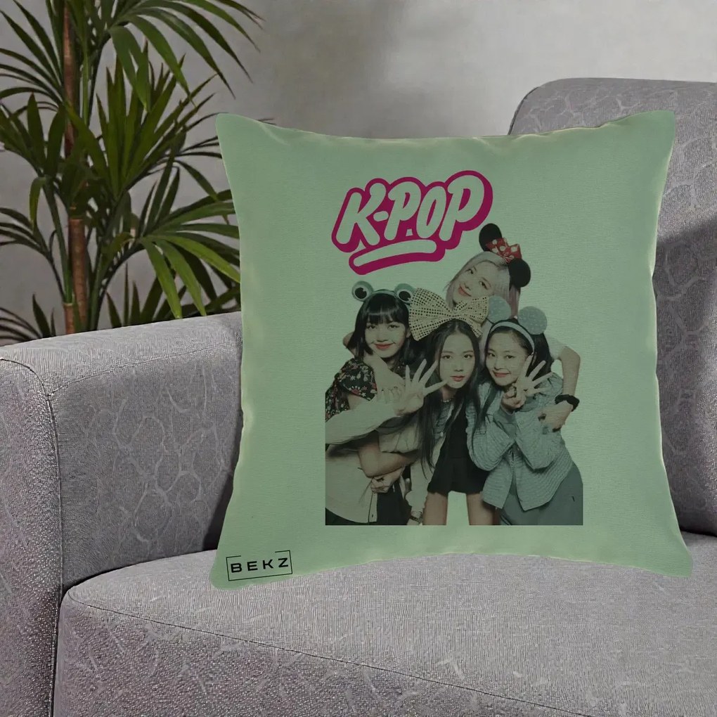 Perna Personalizata BLACKPINK K-Pop Grup Pozitii Amuzante, 40x40 cm, Verde, Husa Detasabila, Perna Inclusa, BEKZ®
