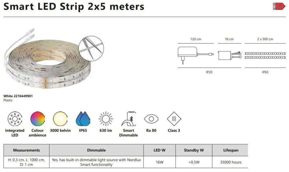 Banda cu iluminat Smart Led Colour 2x5m, protectie IP65