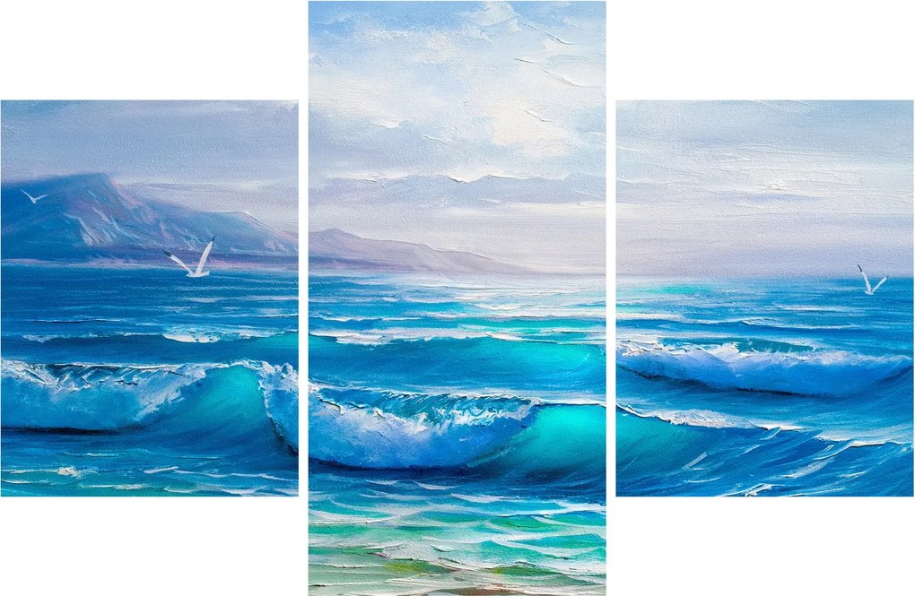 Tablou - Pictură în ulei de mare cu pescăruși (90x60 cm)