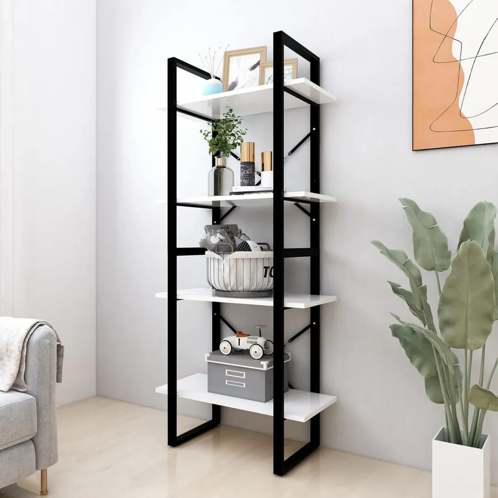 806437 vidaXL Bibliotecă cu 4 rafturi, alb, 60x30x140 cm, PAL