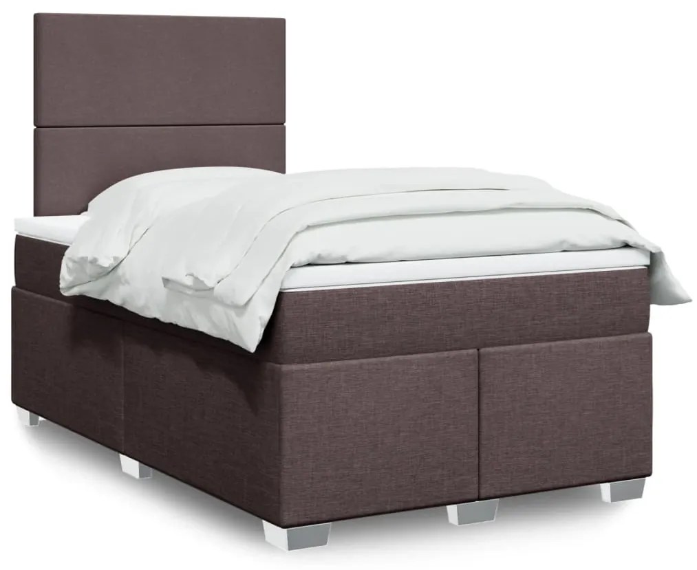 vidaXL Pat box spring cu saltea, maro închis, 120x200 cm, textil