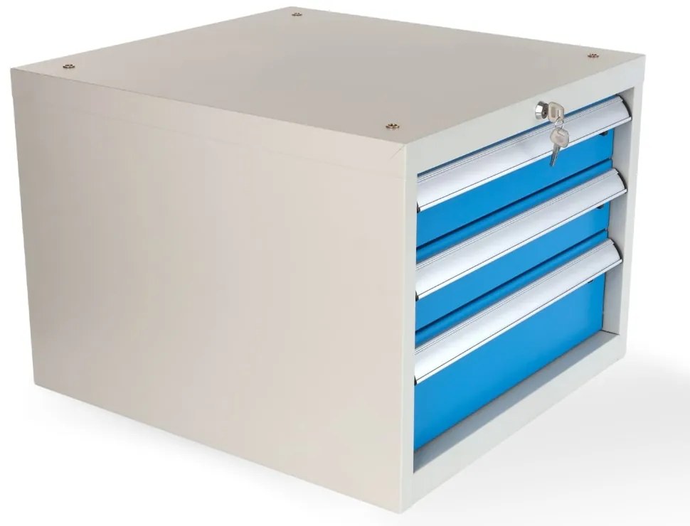 Dulap pentru masa atelier Solid, 3 sertare, albastru - ral 5012